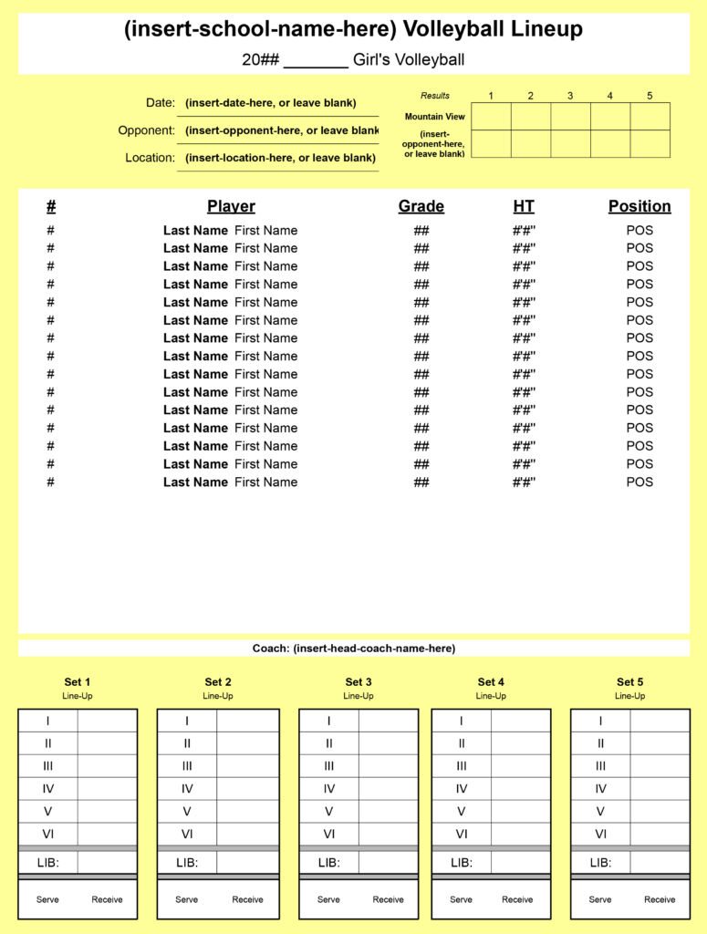 NFHS High School Volleyball Lineup Sheet Download Free